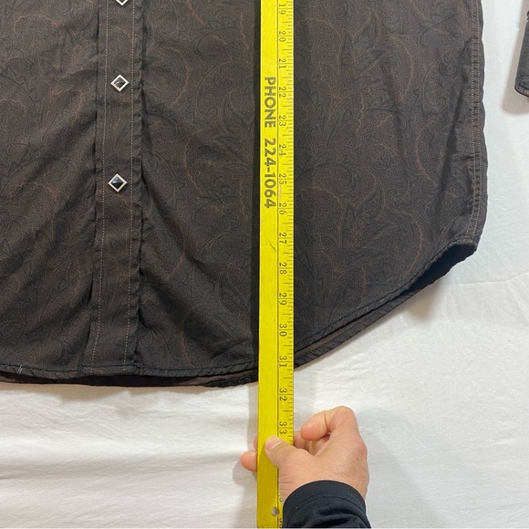 Panhandle Rough stock Shirt Pearl Snap Button Brown Paisley Front Pockets Plaid - Picture 6 of 11